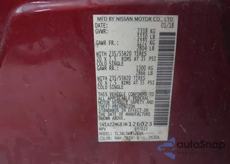 2018 Nissan Murano Platinum from USA, damaged, VIN 5N1AZ2MG8JN126023